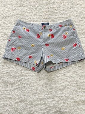 Old Navy Blue Stripe Floral Cotton Shorts 8 Beachy Romantic Cotton